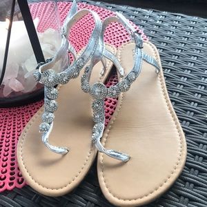 Silver jeweled sandals